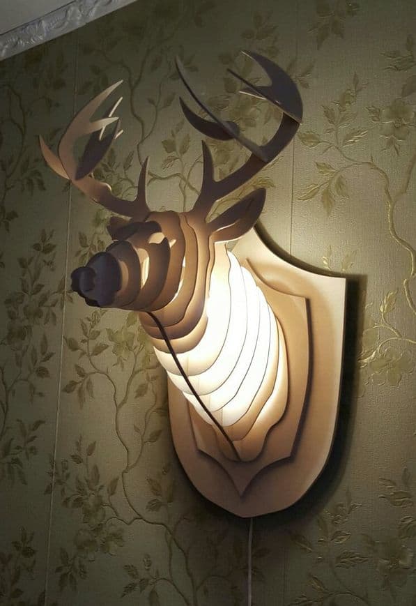 3D Deer Head Wall Lamp Vector File for Laser Cutting