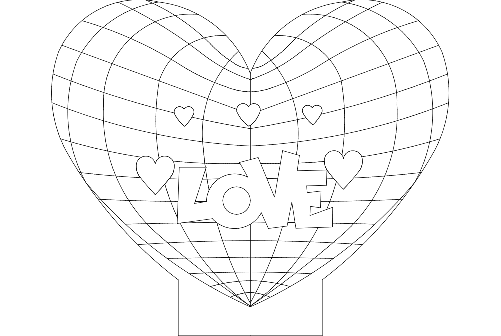 3D Illusion Love Heart LED Acrylic Night Light Vector DXF