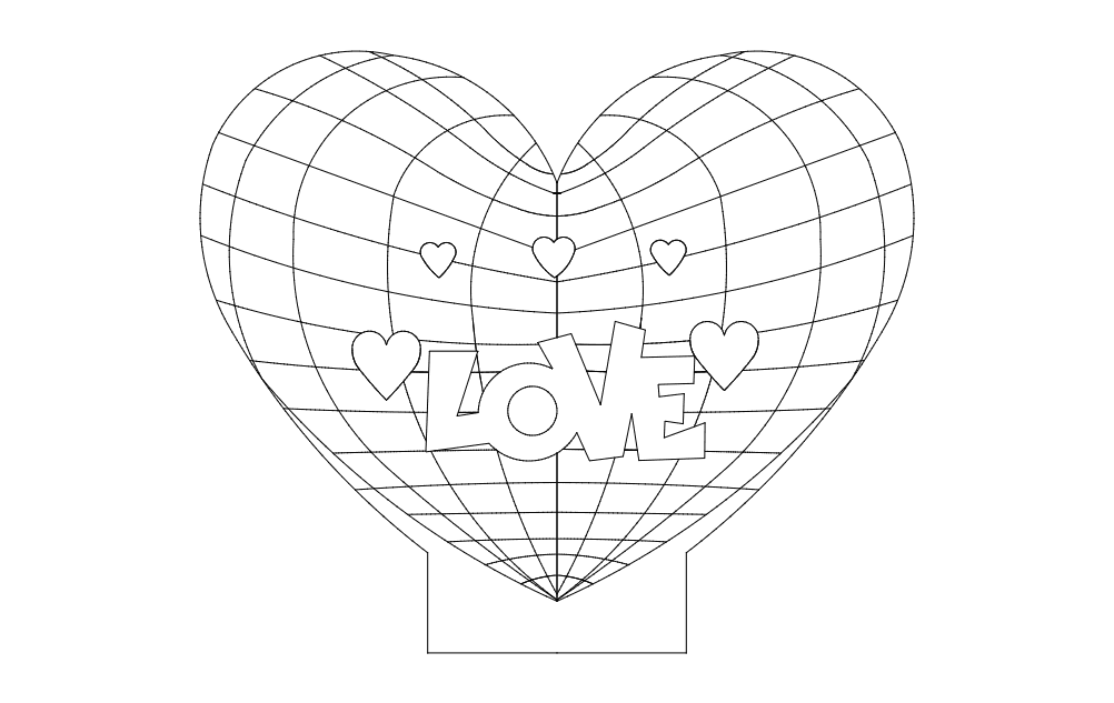 3D Illusion Love Heart LED Lamp Vector Template DXF