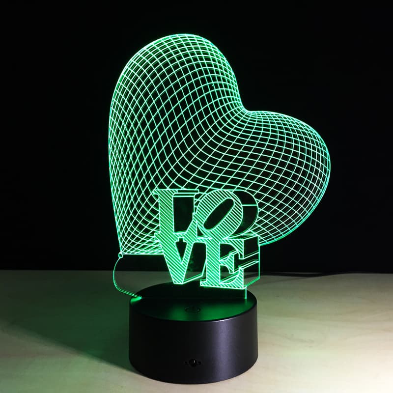 3D Illusion LOVE Heart Night Light Laser Cut Vector File