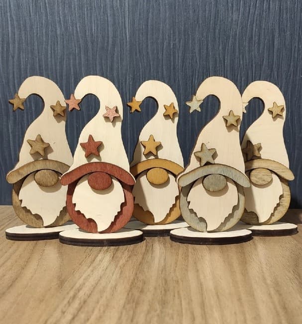 3D Layered Wooden Christmas Gnomes Laser Cut File DXF