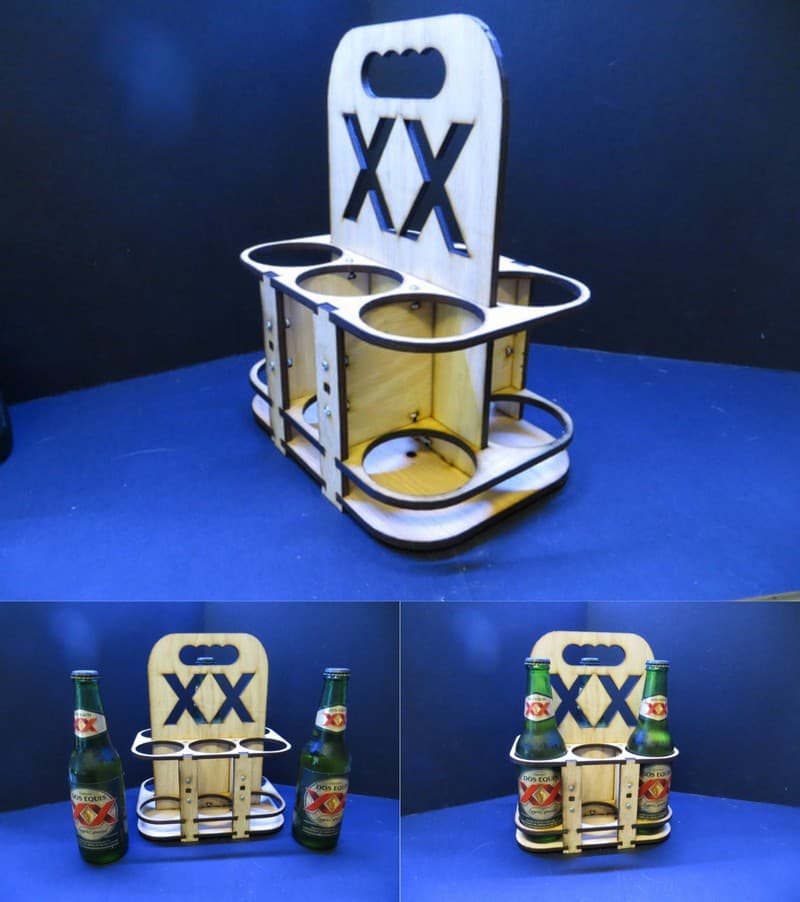 6-Bottle Beer Caddy Laser Cut Vector Plan DXF File