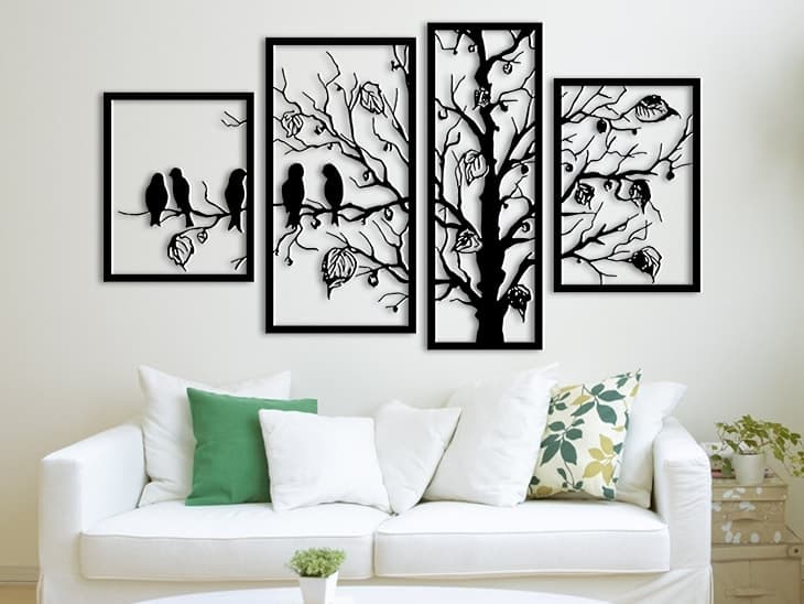 Birds on Tree Branch Wall Art Polyptych DXF Vector File