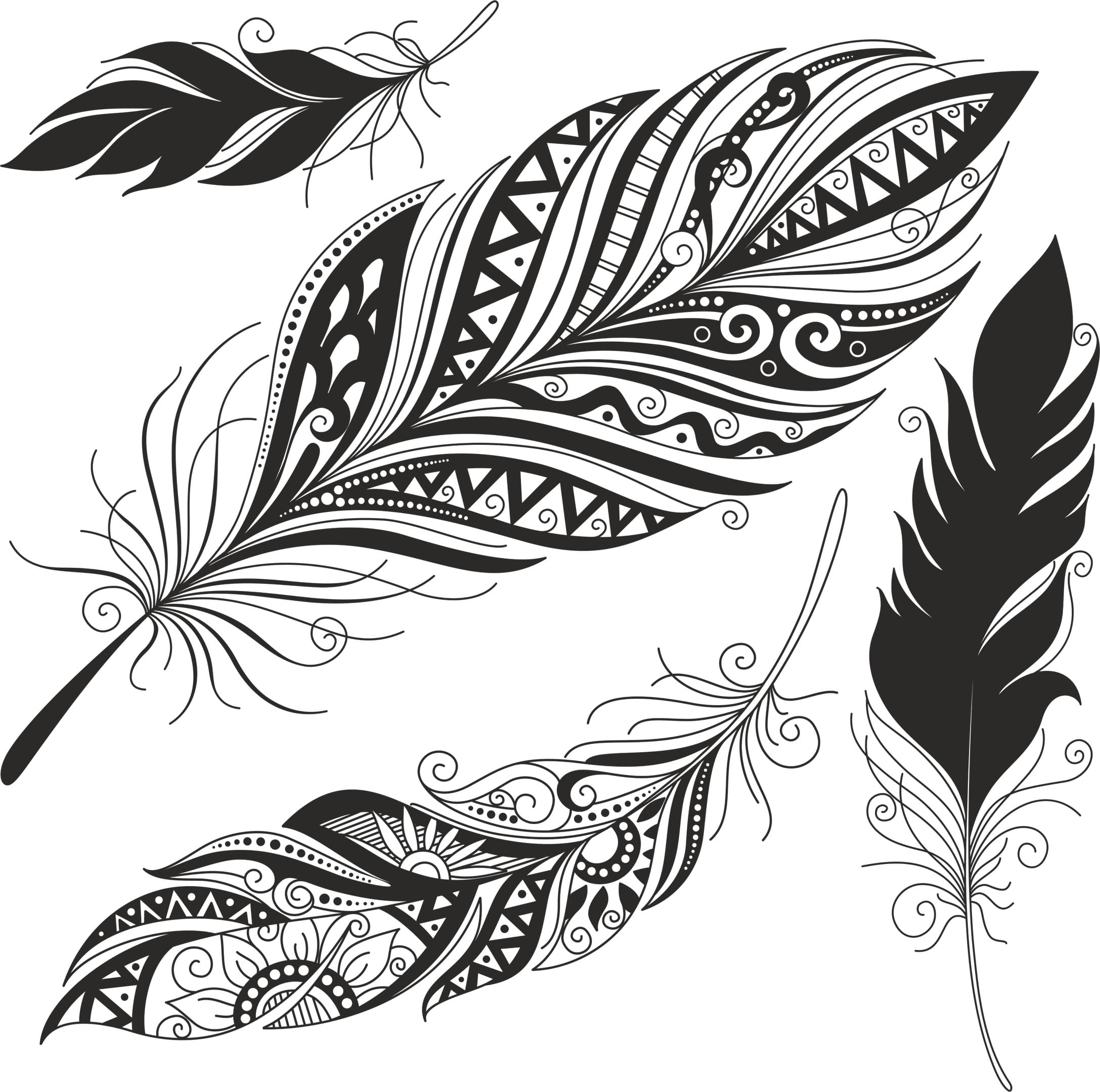 Boho Feather Collection Vector Set for Laser Cutting