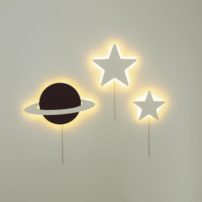 Celestial Kids Wall Lamp Set: Saturn and Stars Vector Files