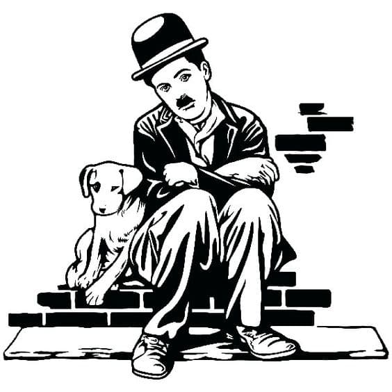 Charlie Chaplin and Dog Vector Silhouette DXF File
