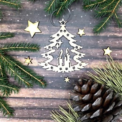 Christmas Tree Ornament with Candles Laser Cut Vector File