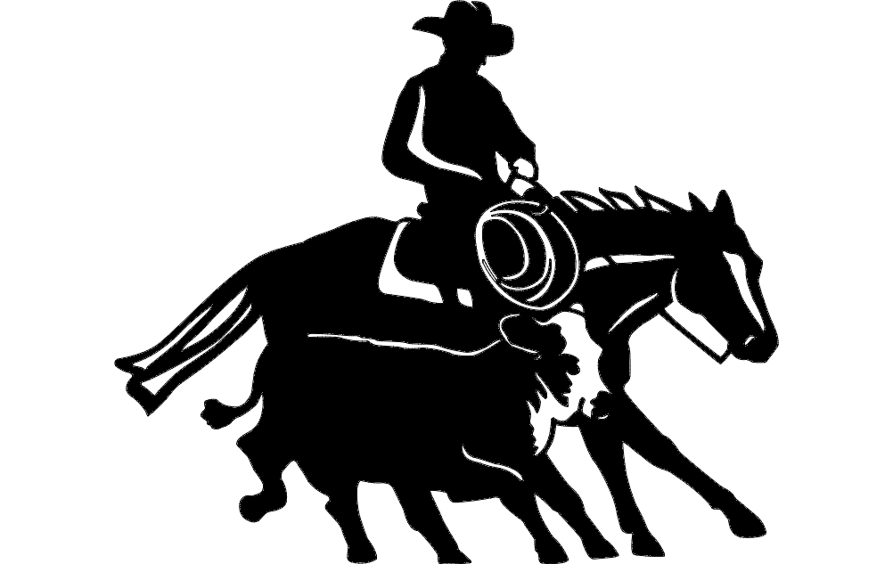 Cowboy Cutting Cattle Silhouette Vector File for CNC