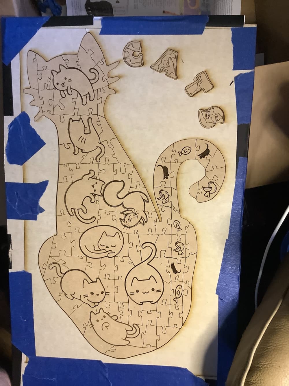 Cute Cat Jigsaw Puzzle Vector Design for Laser Cutting SVG
