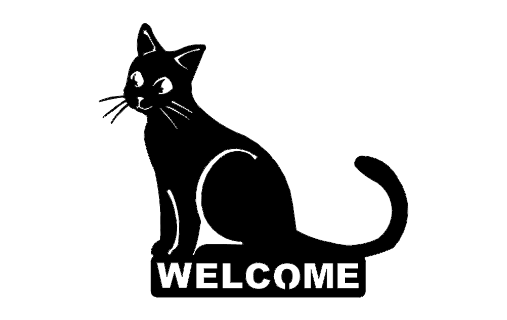 Cute Cat Welcome Sign Vector Design for Laser Cutting DXF