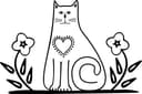 Cute Cat with Flowers and Heart Vector Design for Laser Cutting