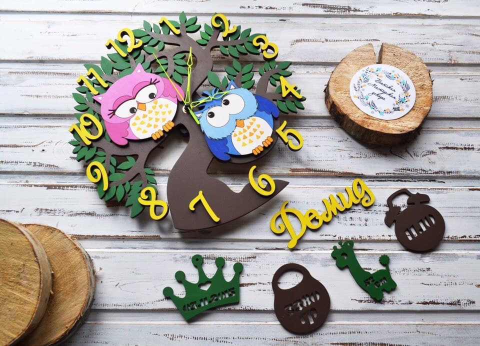 Cute Owl Tree Wall Clock Laser Cut Vector File