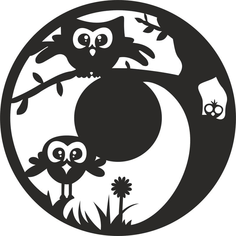 Cute Owls Circle Wall Art Vector for Laser Cutting