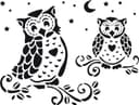 Cute Owls on Branches Stencil Vector Design for Laser Cutting