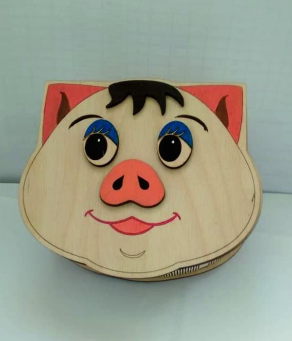 Cute Piggy Bank Box Laser Cut Vector File