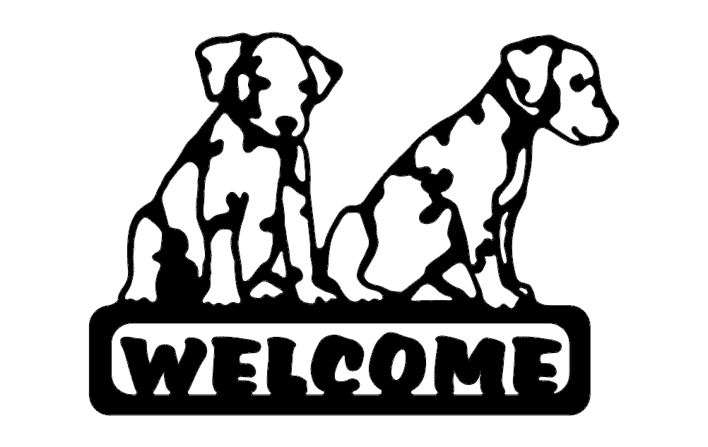 Cute Puppies Welcome Sign Vector File for Laser Cutting DXF