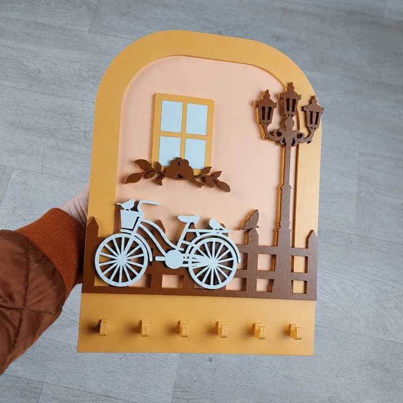 Decorative Street Scene Key Holder Vector File for Laser Cut