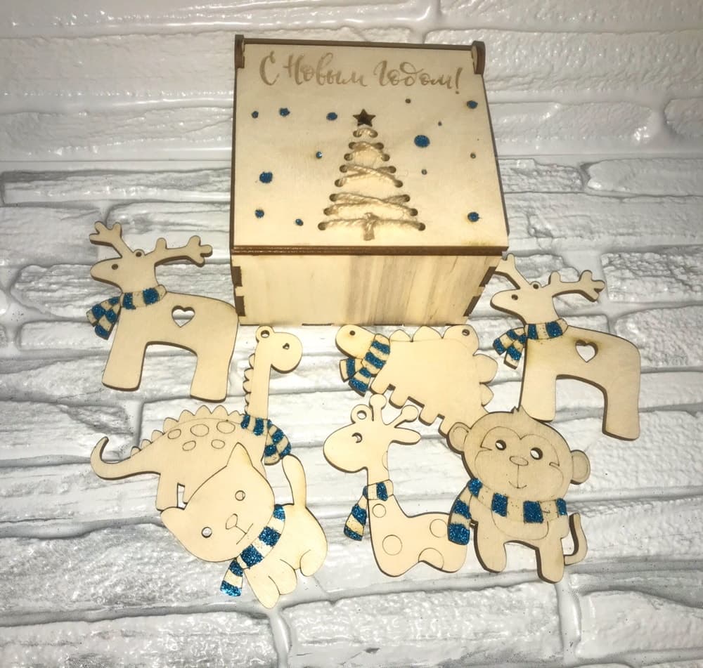 DIY Laser Cut Christmas Gift Box with Animal Ornaments Vector