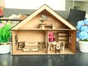 DIY Wooden Dollhouse with Miniature Furniture Laser Cut Vector