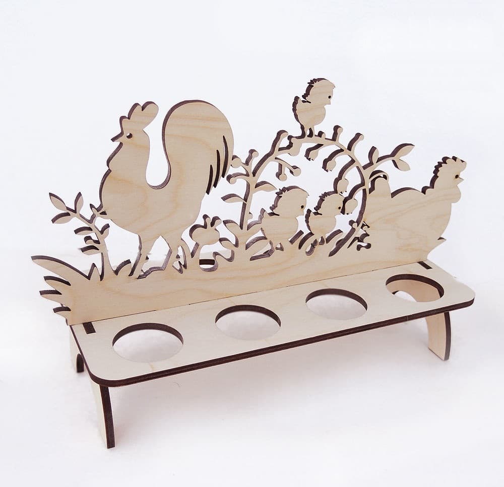 Easter Egg Holder with Rooster and Chicks Vector DXF File