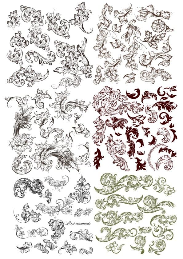 Elegant Baroque Swirls and Filigree Ornaments Vector Set