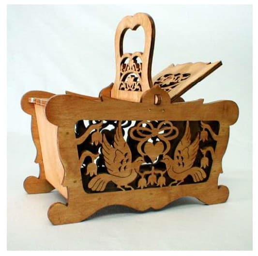 Elegant Decorative Basket with Doves Vector File for Laser Cutting