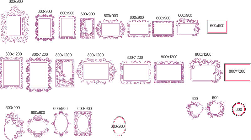 Elegant Decorative Mirror Frame Set Vector Files for Laser Cutting