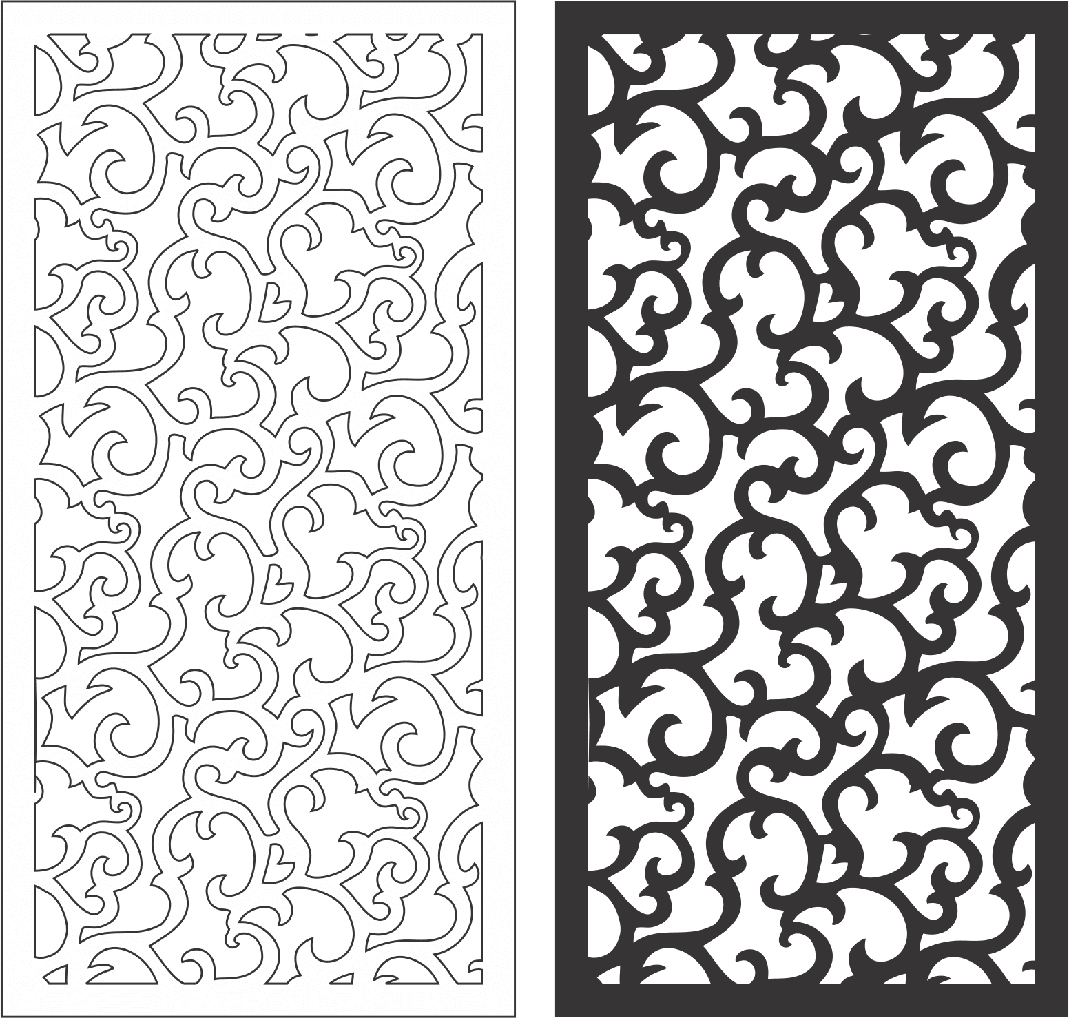 Elegant Floral Damask Screen Panel Vector for Laser Cutting