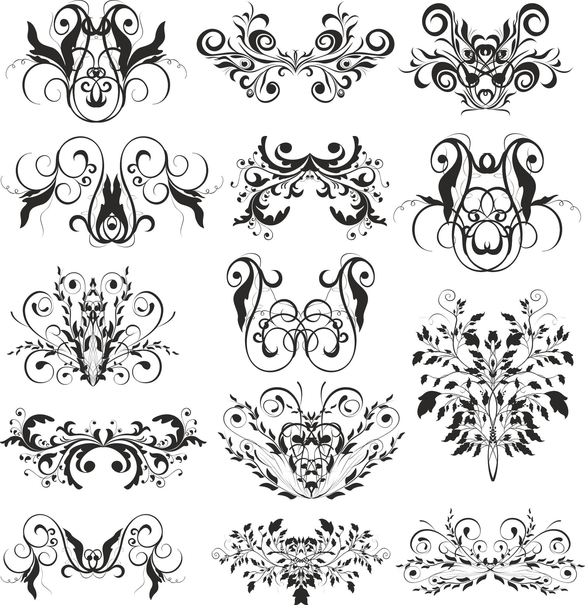 Elegant Floral Swirl Ornaments Collection Vector File