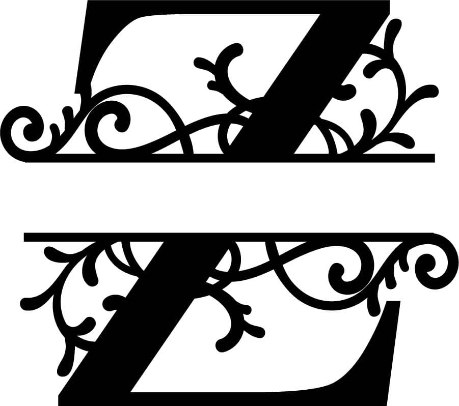 Elegant Split Monogram Letter Z Vector for Laser Cutting