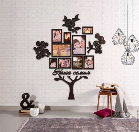 Family Tree Photo Frame Wall Art Laser Cut Vector File