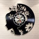 Floral Lady Portrait Vinyl Record Wall Clock Laser Cut Vector