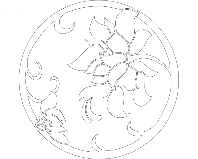 Floral Round Decorative Panel Vector DXF File