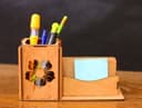 Floral Wooden Desk Organizer with Card Holder Laser Cut Vector File