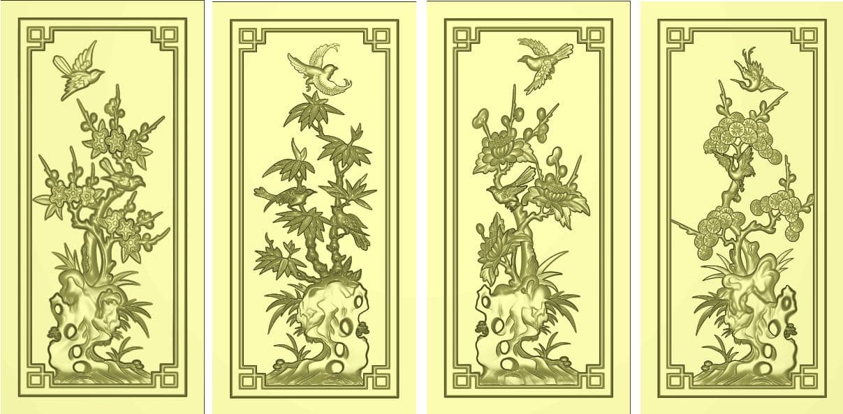 Four Seasons Floral Panel Vector Art Set - CNC Relief Design