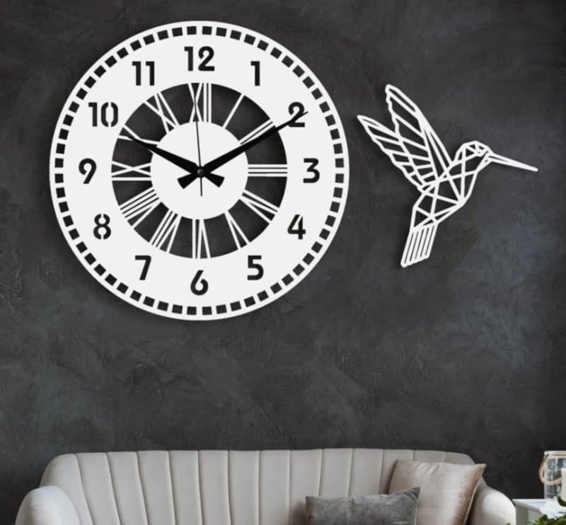 Geometric Hummingbird Wall Clock Laser Cut Vector File