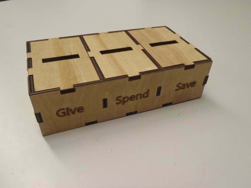 Give Spend Save Money Box Laser Cut Vector Plan (DXF, AI)