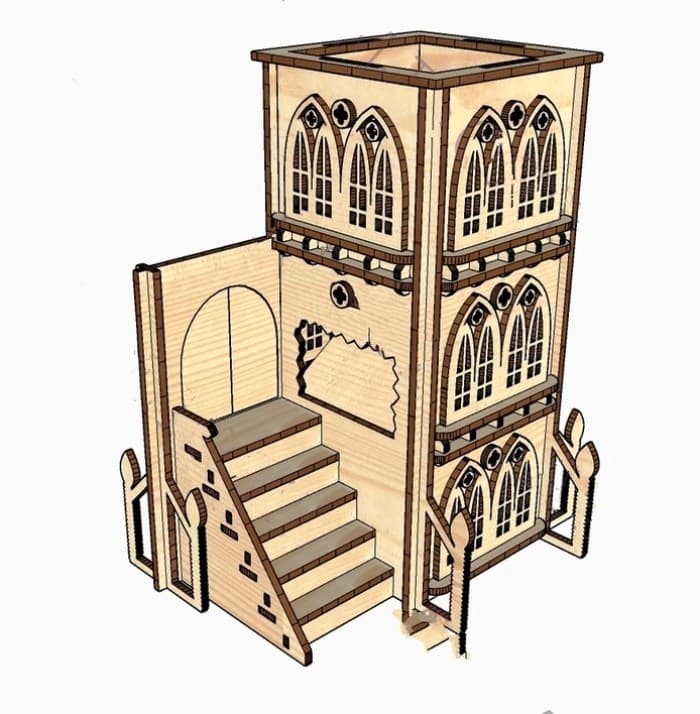 Gothic Dice Tower 3D Puzzle Laser Cut Vector Plan