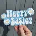 Groovy Happy Easter Sign with Daisies Laser Cut File SVG