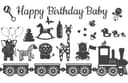 Happy Birthday Baby Nursery Decor Vector Set for Laser Cutting