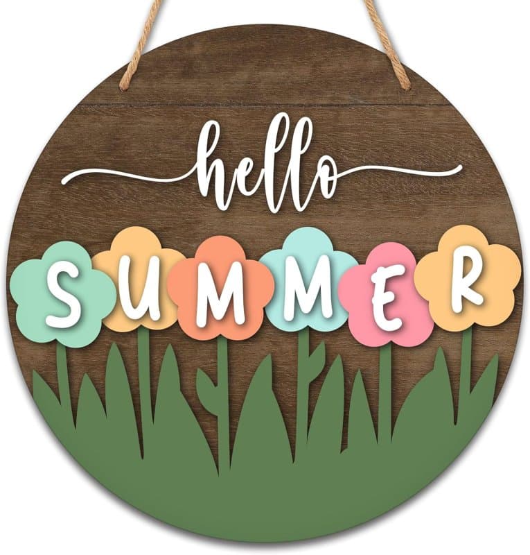 Hello Summer Floral Door Sign Laser Cut Vector File