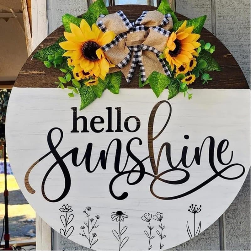 Hello Sunshine Round Door Sign Laser Cut Vector File (SVG)