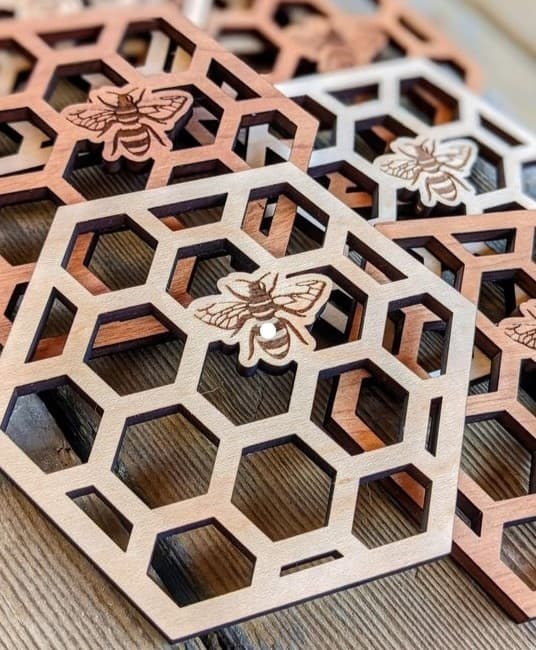 Honeycomb Bee Coasters Laser Cut Vector File