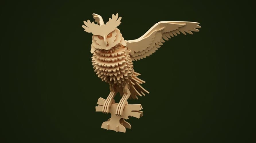 Intricate 3D Owl Puzzle Laser Cut Vector File