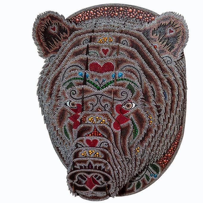 Intricate Decorative Bear Head 3D Puzzle Vector Plan