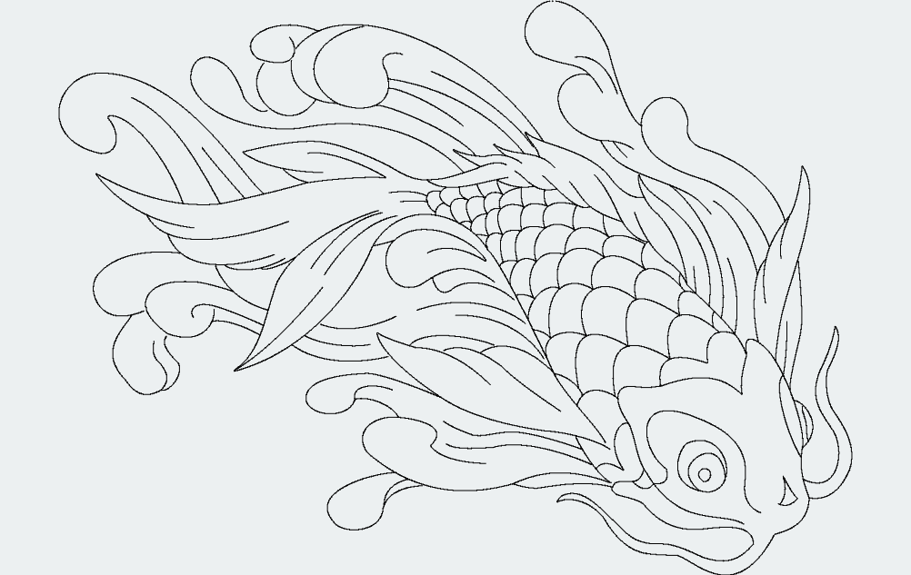 Koi Fish Swimming in Waves Vector Design (DXF)