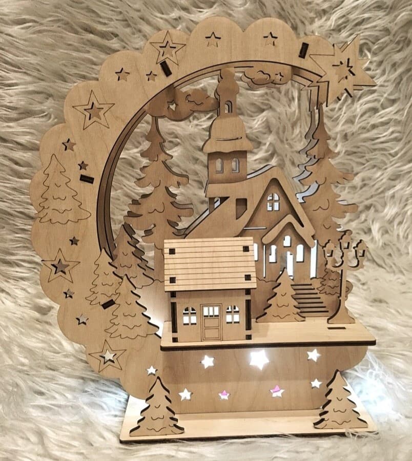 Laser Cut Christmas Village Moon Lamp SVG Vector File