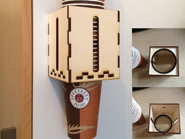 Laser Cut Wall-Mounted Wooden Coffee Cup Dispenser DXF CDR