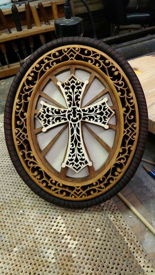 Layered Decorative Wooden Cross DXF SVG Laser Cut File