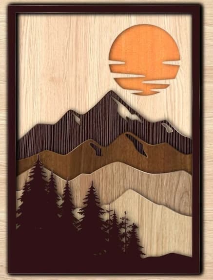 Layered Mountain Forest Wall Art Laser Cut Vector File